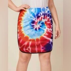 SHEIN Rainbow Spiral Tie Dye Skirt Women’s Plus Size 1X NWOT Summer Hippie Party